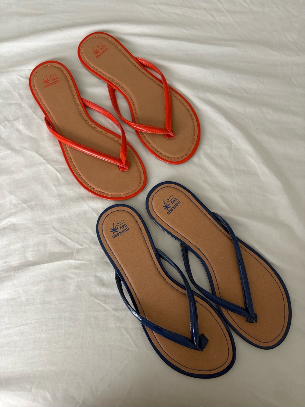MONTEGO BAY CLUB Flip Flop Sandals with Blue and Orange Pair SIZE 9/ 2 pairs